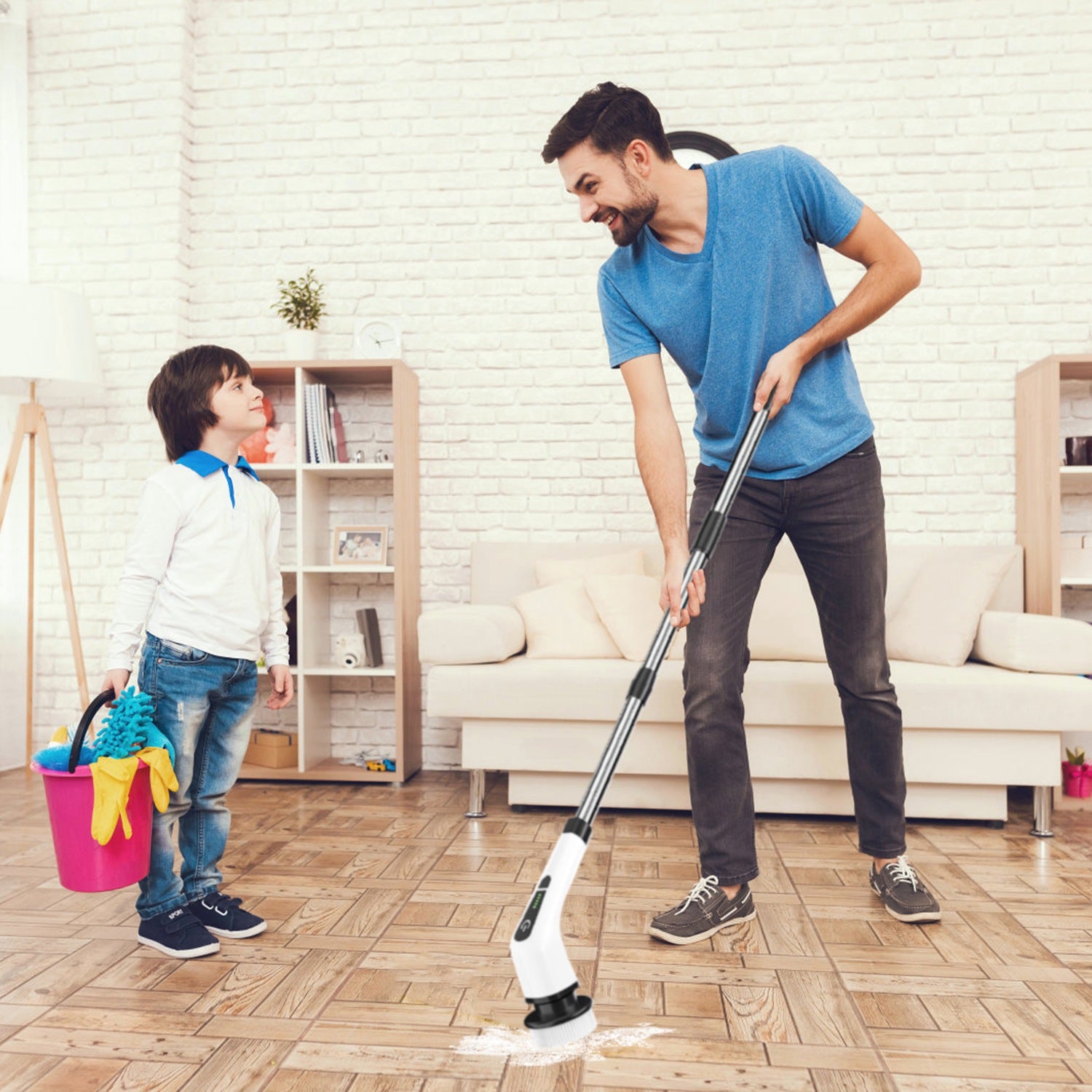 1Pc Electric Spin Scrubber Cordless Rechargeable Telescopic Cleaning Brush 8 Replaceable Heads 2 Speed Adjustable Extension Arm Bathroom Tub Tile Floor