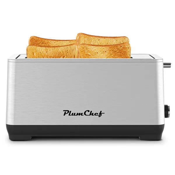 4-Slice Toaster, Extra Wide Long Slot Toaster, 6 Browning Settings, Bagel/Defrost/Reheat Functions, Removable Crumb Tray, Upgraded Stainless Steel, Silver